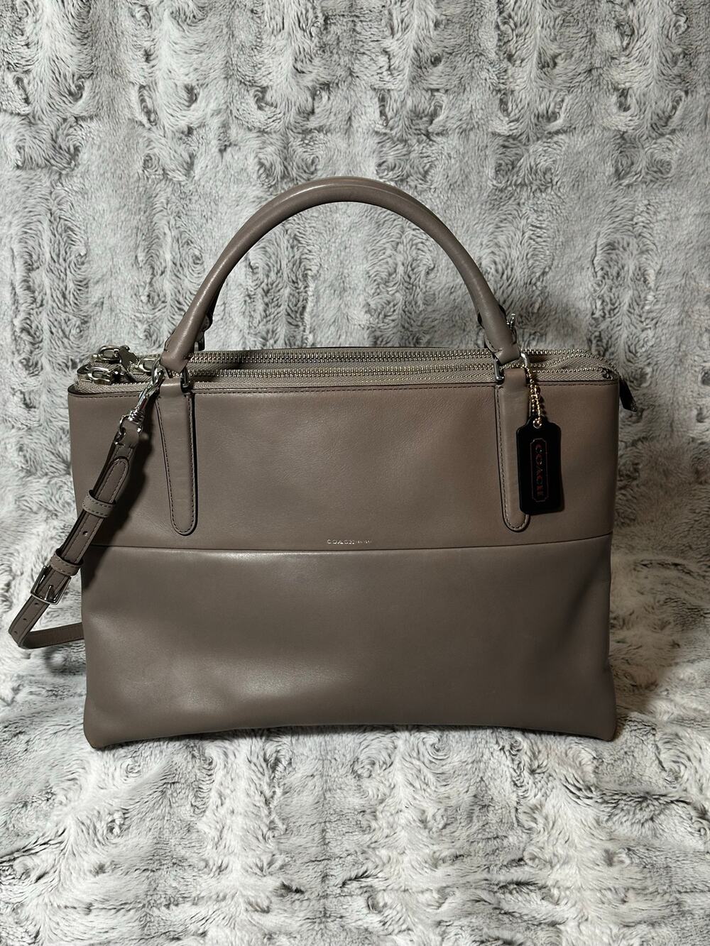 Coach Borough Bag 30348 Warm Grey Pebbled Leather Satchel Crossbody 2014
